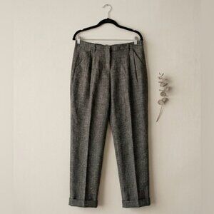 Robert Rodriguez Wool Linen Pleated Trousers Gray Tweed Cuffed Pants Size 4